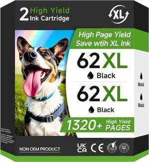 Ennovor 62XL Ink Cartridges Black Replacement for HP 62 Ink 62XL Ink for HP Envy 7640 7645 5540 5549 5640 5660 OfficeJet Mobile 250 200 OfficeJet 5740 5741 8040 Printer (2 Pack)