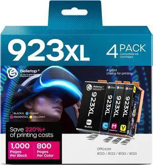 Ennovor 923 923XL Ink Cartridges Combo Pack (with Chip) Replacement for HP 923 Ink Cartridges Compatible with HP OfficeJet Pro 8120 8123 8130 8133 Printers (Black/Cyan/Yellow/Magenta, 4 Pack)