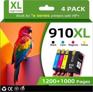 Ennovor 910XL Ink Cartridges Combo Pack for HP Printers Replacement for HP 910 HP 910XL Ink with HP OfficeJet Pro 8025e 8015e 8028e 8035e 8025 8035 8020 Printers (4 PackBK, CMY)