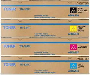 Ennovor 4PK TN-324 TN324 Toner Cartridge Compatible for Konica Minolta bizhub C258 C308 C368 (A8DA130 A8DA430 A8DA330 A8DA230)