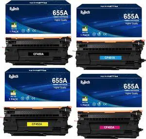 Ennovor 655A Toner Cartridge,Replacement for HP 655 A CF450A for HP Color Laserjet Enterprise M652 M653 M652n M652 M653dn M653x M653,Black Cyan Yellow Magenta,4 Pack