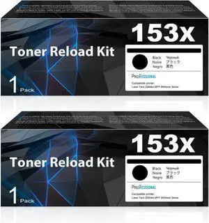 Ennovor 153X Black High Yield Toner Reload Kit W1530X, 2 Pack Compatible Replacement for HP 153X W1530X Tank 1504 1504w 2504 2504dw MFP 1604 1604w 2604 2604dw 2604sdw 2606dw Printer (Cartridge-Free)
