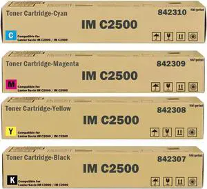 Ennovor IMC2000 IMC2500 Toner Cartridge High Yield Replacement for Ricoh 842307 842310 842309 842308 Toner use for Ricoh Lanier Savin IM C2000 IM C2500 Printer Ink Black Cyan Magenta Yellow