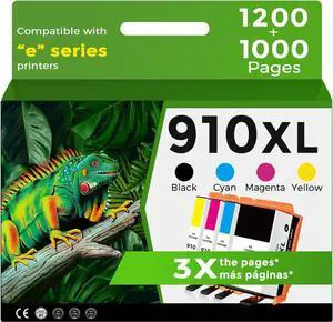 910XL Ink Cartridges Combo Pack Compatible for HP 910 XL Black Color for HP910 HP910XL for OfficeJet Pro 8015e 8025e 8028e 8010 8025 8020 8020e 8035 8028 8015 8022 Printer Cyan Magenta Yellow 4-Pack