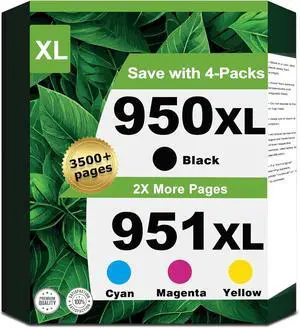 950XL 951XL Combo Compatible for HP 950 951 XL Ink Cartridge - High Yield 4-Pack (Black Cyan Magenta Yellow) Replacement for OfficeJet Pro 8600 8610 8615 8620 8625 8630 8640 8660 8100 8110 Printers