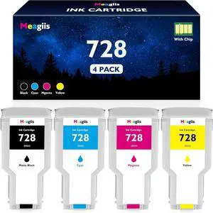 728 728XXL Ink Cartridge 300ml 4-Pack Compatible for HP 728 Ink Cartridges F9J68A F9K17A F9K16A F9K15A for DesignJet T830 MFP & T730 Large Format Plotter Printer (Matte Black/Cyan/Magenta/Yellow)