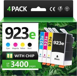923XL 923e Ink Cartridges with Chip 4-Pack High Yield Replacement for HP 923 923e Ink Compatible for HP OfficeJet Pro 8135e 8138e 8139e 8122e 8120 8123 8130 8133 Printers Black Cyan Magenta Yellow
