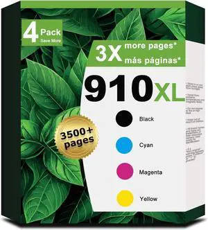 910XL Ink Cartridges Combo Pack Replacement for HP 910 XL 4 Pack (HP910XL HP910) to use with 8015e 8025e 8020 8028e 8025 8010 8035 8030 8035e 8034e 8028 8022e 8015 Printers (Cyan Magenta Yellow Black)
