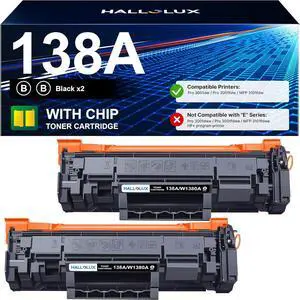 HALLOLUX 138A Black Laserjet Toner Cartridge (with Chip) Compatible Replacement for HP 138A W1380A 138X W1380X for HP Laserjet Pro 3001dw MFP 3101fdw 3001fdw Printer Ink (2 Pack Black, 138A Toner)
