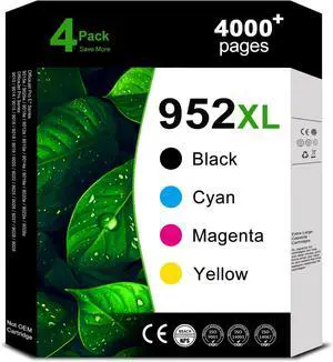 952XL Ink Cartridge (4-Pack) Replacement Compatible for HP 952 XL Combo Pack High Yield for HP952 OfficeJet Pro 8720 8725 8210 8710 8715 8702 8740 7740 7720 8730 Printer (Black Cyan Magenta Yellow)