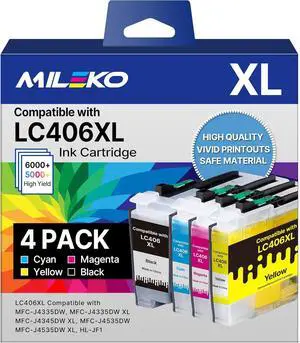 LC406 Ink Cartridges for Brother Printer Replacement for Brother LC406XL LC406 Ink Cartridges High Yield for Brother MFC-J4335DW MFC-J5855DW MFC-J6555DW MFC-J4535DW MFC-J6955DW MFC-J4345DW, 4 Pack