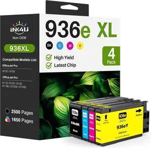 (Latest Chip) 936XL 936e 936 Ink Cartridges Combo Pack Compatible Replacement for HP Ink 936XL Black and Color Combo Pack Works with OfficeJet Pro 9110, 9120, 9130, 9730 Printer (BK/C/Y/M, 4-Pack)
