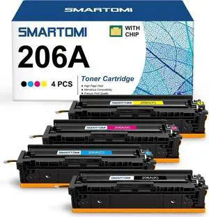 206A Toner Cartridges 4 Pack (with Chip) Compatible Replacement for HP 206A W2110A 206X Works with HP Color Laserjet Pro MFP M283fdw M283cdw M283fdn M255dw M283 M255 Series Printer High Yield Ink