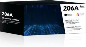 206A Toner Cartridge 4 Pack High Yield Replacement for M283fdw M283cdw Toner Compatible for 206A 206X Work for HP Color Laserjet Pro M255dw M255nw MFP M283fdw M283cdw M282nw M283fdn Printer(BK/C/Y/M)
