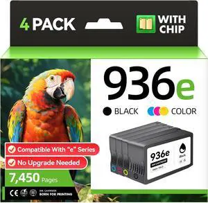 936e 936XL Ink Cartridges 4-Pack High Yield with Chip Replacement for HP 936 936e Ink Compatible with HP OfficeJet Pro 9125e 9135e 9110b 9128e 9130b Wide Format 9730e OfficeJet 9122e Inkjet Printer