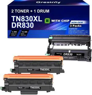 DR830 TN830XL 3PK Compatible Replacement for Brother DR830XL DR-830 Drum Unit TN830 XL TN-830 XL V R Toner Cartridges DCP-L2640DW HL-L2460DW L2405W L2480DW L2400D L2865DW MFC-L2820DW L2807DW Printer