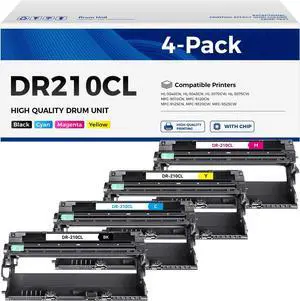 DR210CL Drum Unit 4 Pack BK/C/M/Y Replacement for Brother DR-210CL DR 210CL Imaging Drum Kit Compatible with Printer HL-3040CN 3045CN 3070CW 3075CW MFC-9010CN MFC-9120CN 9125CN 9320CN/CW 9325CW