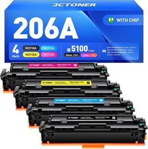 206A Toner Cartridge Set 4-Pack High Yield Replacement for HP 206A W2110A W2111A W2112A W2113A Compatible for HP Color Laserjet Pro MFP M283cdw M283fdn M283fdw M282nw M255dw M255nw Printer Ink Black
