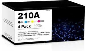 210A Toner Cartridges 4 Pack Color Laser Jet Pro MFP 4301fdw Compatible for HP 210A 210X Toner Cartridges 4 Pack High Yield Replacement for Color Pro 4201dw 4201dn MFP 4301fdn 4301fdw 4301dw Printer