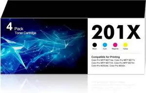 201X 201A Toner Cartridges 4 Pack High Yield Compatible for CF400X CF401X CF402X CF403X Toner for Color Laser Pro MFP M277dw M277n M277c6 M277 M252dw M252n Printer Ink ( Black Cyan Magenta Yellow )