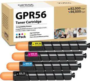GPR56 GPR-56 Toner Cartridge 0098C003A 0998C003AA 1000C003AA 1001C003AA Replacement for Canon GPR-56 for imageRunner Advance C7565 C7565i C7570 C7570i C7580 C7580i Printers, 4 Pack GPR-56 Toner Bottle