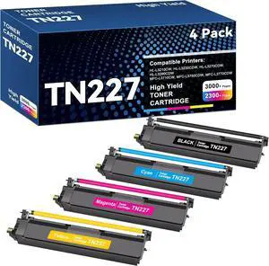 TN227 Toner Cartridge TN-227 High Yield Replacement for Brother TN 227 TN223 Work with Brother HL-L3270CDW HL-L3230CDW HL-L3210CW HL-L3290CDW MFC-L3710CDW MFC-L3750CDW MFC-L3770CDW 4 Pack BK/C/M/Y