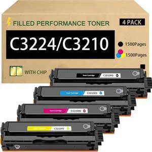 C3224 C3210 Toner Cartridge(with Chip) Replacement C3210K0 C3210Y0 C3210C0 C3210M0 Compatible for Lexmark C3224 C3326 C3426 MC3224 MC3326 MC3426 Printers-1500 Page Yield, Smart Chip (4 Pack CMYK)