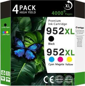 952XL High Yield Ink Cartridges(Black/Cyan/Magenta/Yellow 4-Pack) Compatible for HP 952XL HP952 HP952XL Replacement for Officejet Pro 8710 7740 8720 8702 8210 7720 8700 8740 8216 8725 8200 Printers