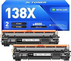 138X Black Toner Cartridge 2-Pack with Chip Compatible for HP138X W1380X 138A W1380A Replacement Laserjet Pro MFP 3001dw 3001dwe 3101fdw 3101fdwe Printer 3101 3001 Laser All-In-One Copier Monochrome