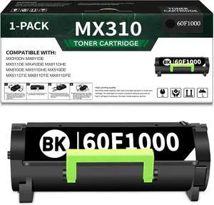1 Pack MX310 601(60F1000) High Yield Toner Cartridge Compatible for Lexmark MX310dn MX611de MX511de MX410de MX611dhe MX610de MX511dhe MX510de MX511dte MX611dte MX611dfe Printer (10,500 Page Yield)