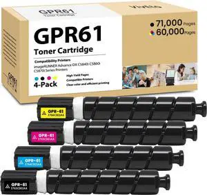 GPR61 GPR-61 Toner Cartridge (with Standard Chip) Replacement for Canon GPR61 GPR-61 3763C003AA 3764C003AA 3765C003AA 3766C003AA for imageRUNNER Advance DX C5840i C5850i C5860i C5870i Printes, 4 Pack