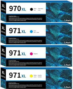 970XL 971XL Ink Cartridges Set High-Yield Replacement for HP 970 971 XL Ink Cartridges for OfficeJet Pro X451dw X451dn X476dw X476dn X576dw X551dw Printer Ink 4-Pack (Black Cyan Magenta Yellow)