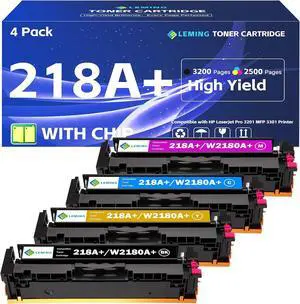218A Toner Cartridges 4 Pack 218X Replacement for HP 218A 218X HP Color Laserjet Pro MFP 3301fdw 3301sdw HP Color Laserjet Pro 3201dw Toner High Yield W2180A W2180X Ink Set with Chip (B/C/Y/M Set)