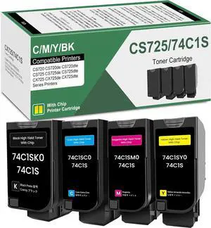 74C1S CX720 CX725 Toner Cartridge (with Chip) 74C1SK0 74C1SC0 74C1SY0 74C1SM0 Replacement for Lexmark CX725 CS725 Toner Cartridge for CS720de CS720dte CS725de CX725de Printers, 4 Pack 74C1S Ink