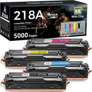 218A Toner Cartridge Set 4 Pack (With Chip) Compatible Replacement for HP 218A 218X Work for Color Laserjet Pro 3201dw MFP 3301cdw 3301fdw 3301sdw Printer Ink W2180A W2180X (Black Cyan Yellow Magenta)