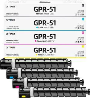 GPR-51 GPR51 High Yield Toner Cartridge 8516B003 8517B003 8518B003 8519B003 Replacement for Canon ImageRunner Advance C250if C255if C350if C350p C355if Printer Ink Set Black Cyan Magenta Yellow,4-Pack