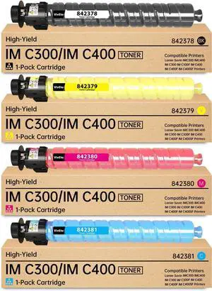IMC300 IMC400 IM C300 IM C400 Toner Cartridge Replacement for Ricoh 842378 842379 842380 842381 Toner Cartridge Work with Lanier Savin IMC400 IMC300 C400 C300F C400F C400SF Printers (4-Pack, K/C/M/Y)