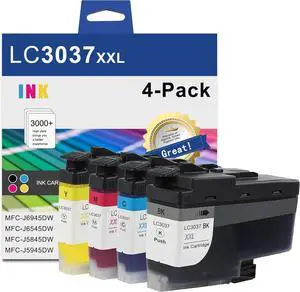 LC3037XXL Super High Yield Ink Cartridge (Total 4-Pack, 1BK/1C/1M/1Y) - LC3037 XXL Ink Cartridges Replacement for Brother Ink Cartridge LC3037 MFC-J6945DW MFC-J6545DW MFC-J5845DW MFC-J5945DW Printer