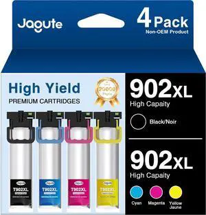 Jagute 902XL for T902 Remanufactured Ink Cartridges Compatible woks with Latest Upgrade Chip for WF-C5210 WF-C5290 WF-C5710 WF-C5790 color inkjet Printer High Yield Capacity 902 (BK/C/M/Y total 4Pack)