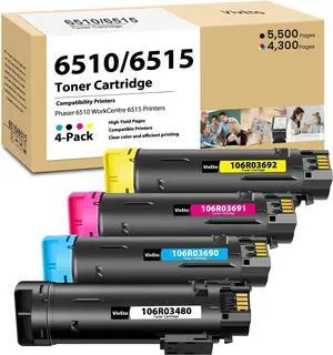 Phaser 6510 WorkCentre 6515 Toner Cartridge 106R03480 106R03690 106R03691 106R03692 Replacement for Xerox Phaser 6510 6510DNI 6510DN 6510N WorkCentre 6515 Printers, 4 Pack 6510 6515 Toner Cartridges