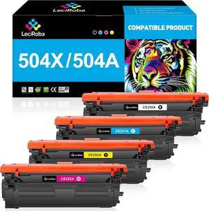 LeciRoba CompatibleReplacement for HP 504X 504A CE250X CE251A CE252A CE253A High-yield Toner Cartridge for Laserjet CP3525 CP3525dn CP3525n CP3525x CP3530 CM3530 CM3530fs Printer Ink (4-Pack, B/C/M/Y)