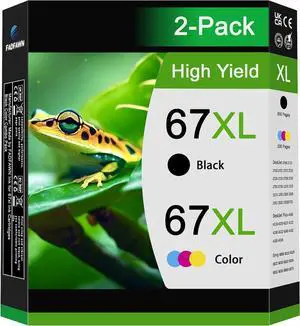 67XL Ink Cartridge High Yield 67 Ink Cartridges Black/Color Combo Pack for HP 67XL Black Ink Cartridge Replacement for HP Ink 67 for DeskJet 2752 2855e 4152 4255e Envy 6055e 6455e Printer (2-Pack)