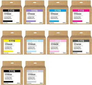 Remanufactured T770 770 P700 Ink Cartridges Replacement for T770020 T770120 T770220 T770320 T770420 T770520 T770620 T770720 T770820 T770920 Ink Compatible with SureColor P700 InkJet Printer (10-Pack)