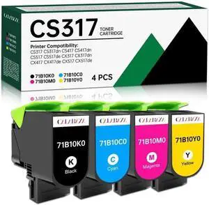 CS317 CS417 CS517 Toner Cartridge 4-Color Replacement for Lexmark 71B0010 71B10K0 71B10C0 71B10M0 71B10Y0 Toner 3,000 & 2,300 Pages for Lexmark CS317dn CX317dn CS417dn CX417de CS517de CX517de Printer