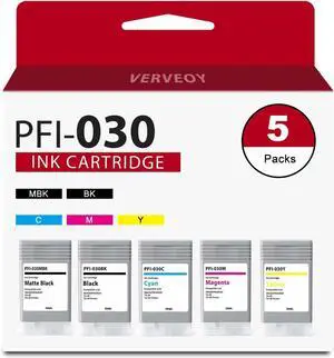 PFI-030 Pigment Ink Tank Kit Compatible for Canon PFI-030 Ink Cartridge PFI-030MBK PFI-030BK PFI-030C PFI-030M PFI-030Y Select for imagePROGRAF TA-20 TA-30 TM-240 TM-340 Printer Ink Tank (5 Pack)