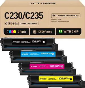 C230 C235 Toner Cartridge with Chip High Capacity Set 4-Pack Replacement for Xerox 006R04391 006R04392 006R04393 006R04394 Compatible with Xerox C230 C235 C230DNI C235DNI C225 Printer Black and Color