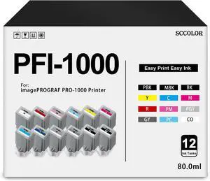 PRO-1000 PFI-1000 Ink Cartridges Compatible PFI1000 PRO1000 Ink Cartridge Replacement for Canon PFI-1000 Ink Cartridge for imagePROGRAF PRO-1000 Printer(12 Pack,MBK PBK C M Y R GY B PGY PC PM CO)