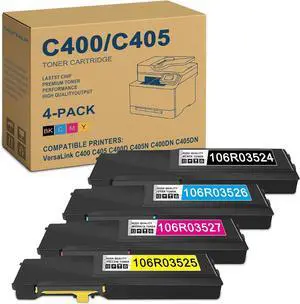 C400 / C405 Extra High Yield Toner Cartridge Bundle: 106R03524 106R03526 106R03527 106R03525 Replacement for Xerox Versalink C400 C405 C400D C405N C400DN C405DN (4 Pack, Black Cyan Yellow Magenta)