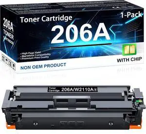 206A Black Toner Cartridges (with Chip) Replacement for HP Color Pro MFP M283fdw M283cdw , Pro M255dw M255dn M255nw, MFP M282nw M283fdn M283 M282-M285 M255 M256 Printer | W2110A 206X W2110X, 1-Pack
