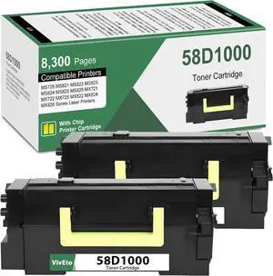 58D1000 Black Toner Cartridge (with Standard Chip) Repalcement for Lexmark 58D1000 Toner Cartridge for MS725 MS821 MS822 MS823 MS824 MS825 MX721 MX722 Printer, 2 Pack High Yield Ink MS821 Toners